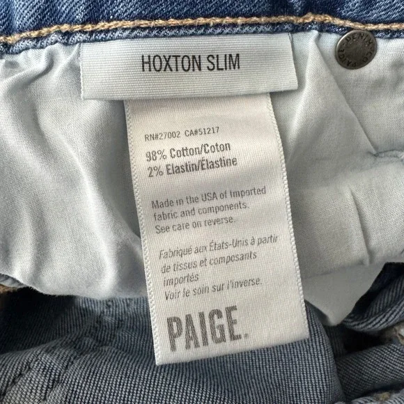 PAIGE Hoxton Slim High Rise Raw Hem Jeans Medium Blue Wash‎ Size 25 - Picture 7 of 7